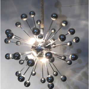 Spectaculaire LUSTRE SPOUTNIK 1970 à 6 lumières EN TBE Sputnik Pissenlit