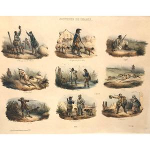 Victor ADAM 1801-1866 Souvenir de Chasse 9 lithographies couleur Chien