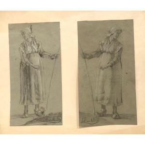 Jean Antoine DUCLAUX Lyon 1783-1868 2 dessins Femmes à la campagne dessin /7
