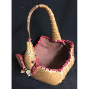 Panier Tatou Sac à Main Ancien Taxidermie Curiosité 