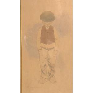 Louis Maurice Boutet De Monvel 1850-1913 Watercolor Young Boy In Beret