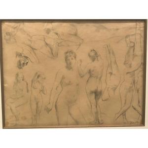 Henri FANTIN LATOUR 1836-1904 Dessin au Crayon 11 nus féminins Signé /1 