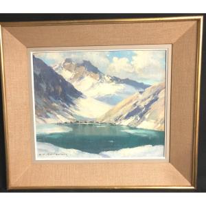 Charles Henri CONTENCIN 1898-1955 Huile Lac COTTEPENS 7 Laux Belledonne Alpes Grenoble