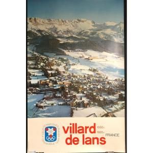 VILLARD DE LANS Xe Jeux Olympiques d’hiver Grenoble 1968 100x62cm En Très Bon état Vercors ski 