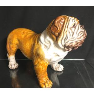 Important DOGUE En céramique émaillée Chien Bouledogue Bulldog