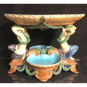 Minton Ou Choisy Le Roi Important Table Centerpiece In Majolica Women Planter