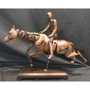 Rare Mahogany Nineteenth Artist Workshop Mannequin Carved And Articulated Horse And Rider In Very Good Condition