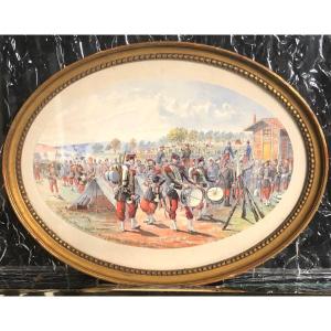 Watercolor Military Camp Verdun 1870 Signed Militaria /1