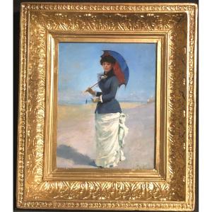 Albert Aublet 1851-1938 Elegant Oil On The Treport Beach