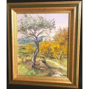 Zarou (gérard Cardella 1830-2013) Oil Landscape Of Provence