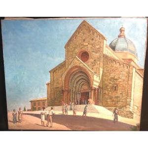 Pierre ROIG 1905-1963 Grande huile Cathédrale Sainte Cyriaque d’Ancone Italie