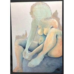 Guy PATRIER XXe Grande huile 105x75cm Femme nue assise Fond d’atelier 99