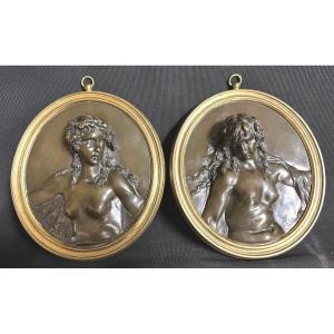 Clodion 1738-1814 Claude Michel After Rare Pair Of Nineteenth Bronze Sculptures Bacchantes In Very Good Condition