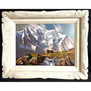 Marcel WIBAULT 1904-1998 Huile Le Mont Blanc Les Aiguilles de Chamonix 1952 Alpes Flegere En très bon état 