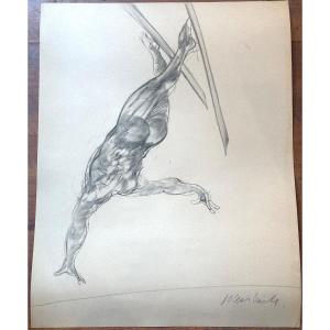 Claude WEISBUCH 1927-2014 RARE Dessin rehaussé Ski acrobatique Tignes 1986 Savoie En TBE /2