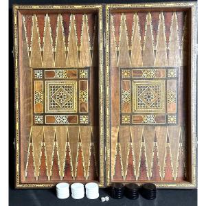 Jeu de Dames Backgammon en marqueterie Syrienne Nacre Trictrac Jaquet échecs syrie jeux 