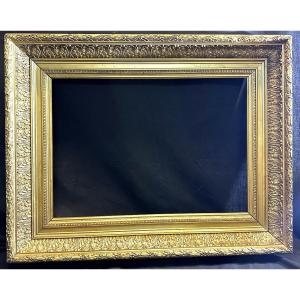 Ancien cadre doré XIXe Barbizon 62,5 x 44,5 cm en bois et stuc doré 