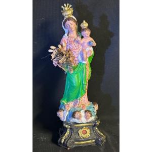 Santibelli From Marseille 19th Century Terracotta Virgin And Child 35.5cm Aubagne Provence