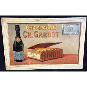 Ancienne tole lithographiée Champagne Ch. GARDET Epernay Champenois vers 1900 Publicité pub Vin
