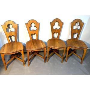 Suite Of 4 Clover Chairs In Solid Wood Circa 1880