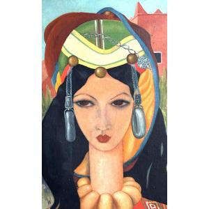 Gilbert F. BONS Huile Belle orientale Art Deco berbère Orientalisme 