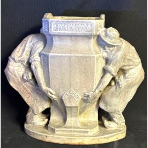 Charles GREBER 1820-1898 Important vase en grès Les Jardiniers vers 1880 Beauvais Signé