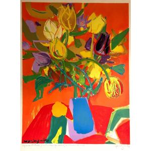 Roger BEZOMBES 1913-1994 Tulipes de Bagatelle 1959 Lithographie couleurs signée 
