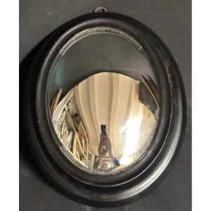 Rare Miroir Sorcière XIXe 24,4cm Très Déformant Napoleon III Curiosité 