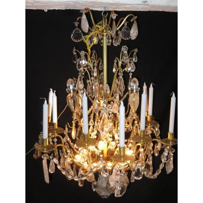 IMPORTANT LUSTRE XIXe CRISTAL DE ROCHE 12 Lumières Hauteur 100 Cm Tbe