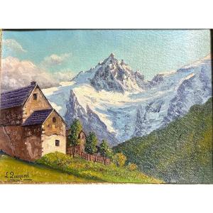 Lucien QUENARD 1902-1995 Huile La Meije vue des Terrasses Mont Blanc Alpes Montagne