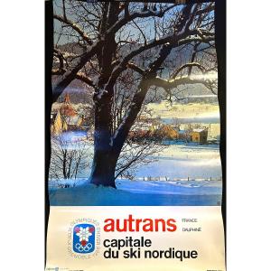 AUTRANS Xe Jeux Olympiques d’Hiver Grenoble 1968 100x62cm En très bon état Vercors Ski Nordique Alpes