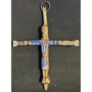 Old Christ In Enameled Bronze Marked On The Back St Michel d'Aiguilhe In Good Condition