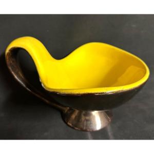 Yellow And Black Free Form Ceramic Cup Circa 1950 1960