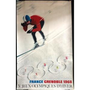 Affiche Xe Jeux Olympiques d’Hiver Skieur Grenoble 1968 ski timbres 1er jour