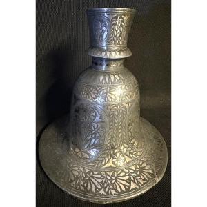 Rare India 19th Century Mamluk Candlestick In Metal And Silver Orient Hookah