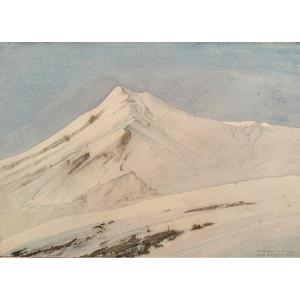 José Mingret 1880-1969 Watercolor Mount Muggio Under The Snow 1931 Mountain Alps Italy /2