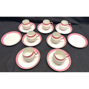 7 Tasses à café 1950 Rrose et blanc en porcelaine de Limoges
