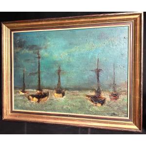 Daniel Bergagna 1946 Large Oil Sailboats Italy /1