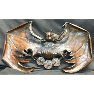 China Vietnam 19th Century Bat And Coin Tray In Carved Wood