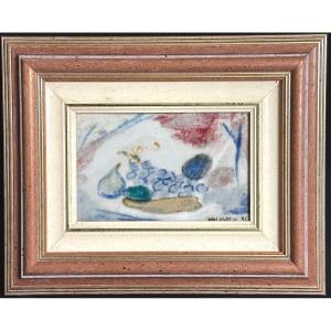 Voldemar Volkoff 1932-2007 Enameled Ceramic Plate Framed Vallauris Fruits 