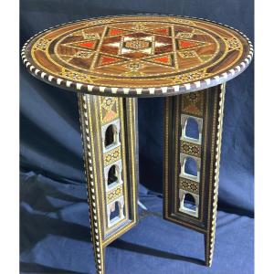 Old Alhambra Side Folding Tea Table Oriental Syrian Marquetry 