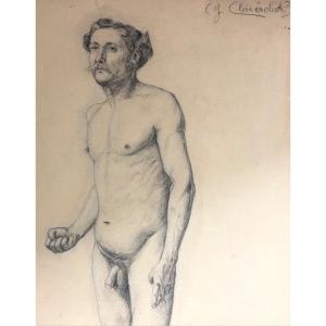 Jacques CLAVEROLAT XIXe Grand dessin double face Académie d’homme 1883 Beaux Arts de Lyon