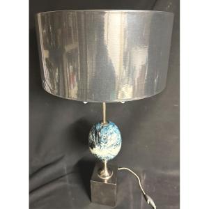 Lampe Maison CHARLES signée œuf marbré bleu Turquoise En Très Bon état 