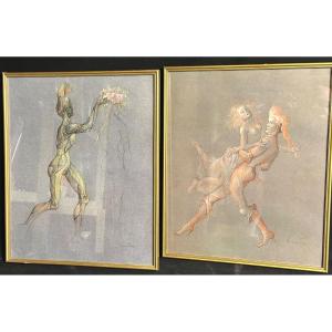 Leonor Fini 1907-1996 Suite Of 2 Color Engravings In Very Good Condition 