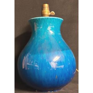 Paul MILLET à Sèvres Vase / Pied de lampe en céramique émaillée Bleu