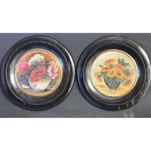 Emilie Charmy 19th-20th Century Pair Of Flower Oils Oil X2
