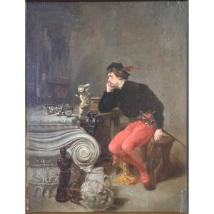 Ascanio Ciseleur Florentin du XVIe Ami de Cellini par Jean FAUVELET 1819-1883 Huile sur acajou XIXe Romantique