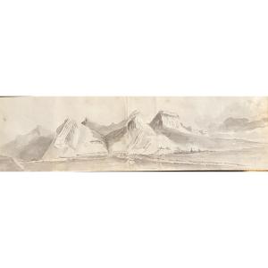 Claude Honoré BACHE 1801-1872 Aquarelle panoramique vers Grenoble Dauphiné Quaix Néron Crolles /1