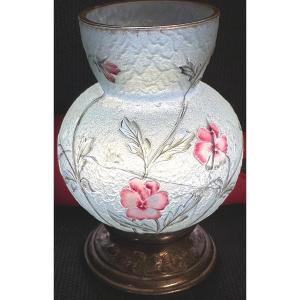 Daum Nancy Talking Vase Enamelled With Flowers And Mounted Art Nouveau Silver In Condition /1