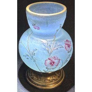Daum Nancy Talking Vase Enamelled With Flowers And Mounted Art Nouveau Silver In Good Condition /2